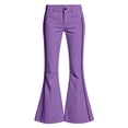 thumbnail image 4 of YaEYa Girls School Uniform Pant Striped Trim Slim Fit Bell Bottom Trousers Fitted Flare Leg Pants High Waist With Side Pocket Button Fly Trouser Preppy Outfit (Purple,11-12 Years), 4 of 7