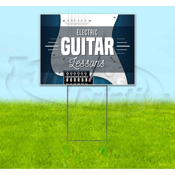 Electric Guitar Lessons (18" x 24") Yard Sign, Includes Metal Step Stake