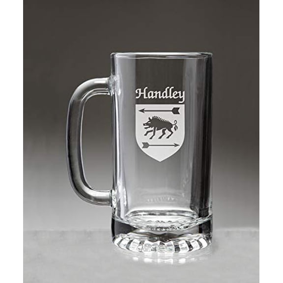 Handley Irish Coat of Arms Glass Beer Mug (Sand Etched)