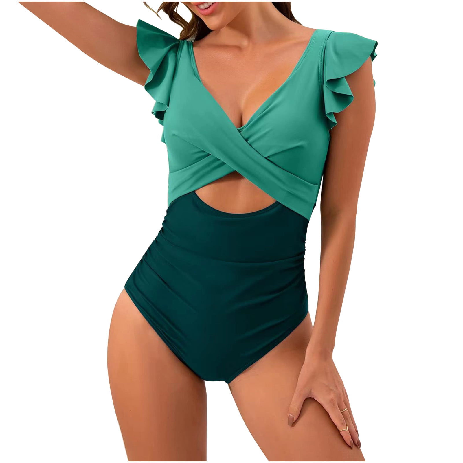 ZVAVZ Womens Bikini Swimsuits,Women Ruffle Cutout Bathing Suits