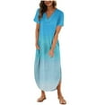 thumbnail image 1 of Pisexur Robes pour Femmes 2024 Mode Bohème Floral Robes de Retour à la Maison Col en V Fente Robe Maxi Manches Courtes Robe de Cocktail pour Femmes Décontractée Ample Fluide Robe avec Poches, 1 of 5
