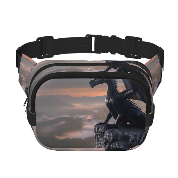Fotbe Black Dragon Cliff Dawn Cangurera Cuadrada con Estampado de Doble Capa, Bolsa de Cintura Ajustable Mini para Hombres y Mujeres