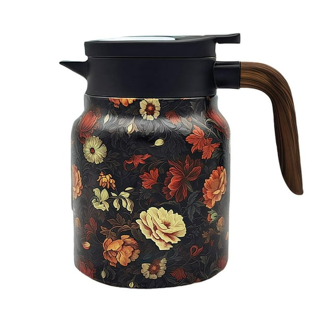 Stainless Steel Insulated Tea Kettle Vintage Floral Pattern Tea Thermos Large Capacity Heat