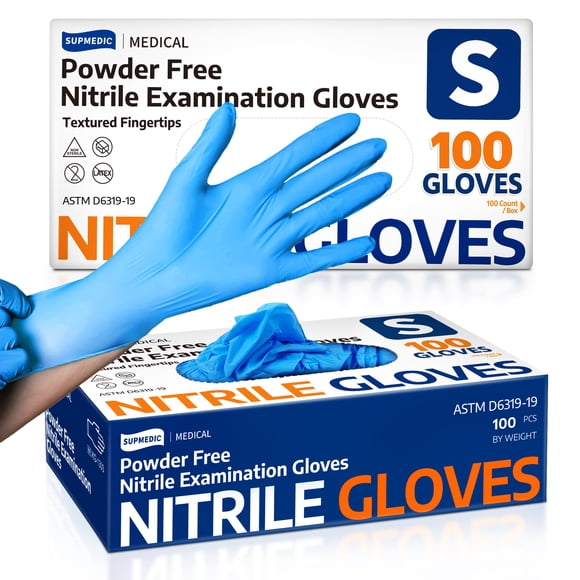 Guantes de nitrilo Supmedic talla pequeña 100 piezas sin polvo azules