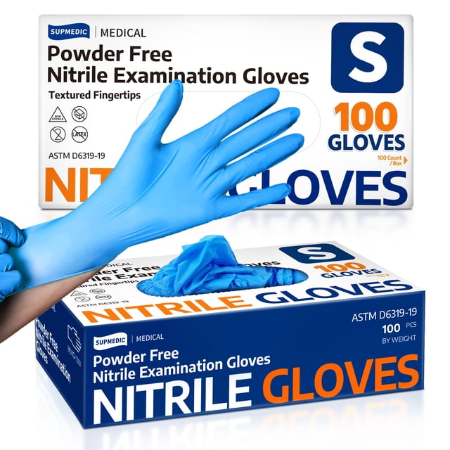 Guantes de nitrilo Supmedic talla pequeña 100 piezas sin polvo azules
