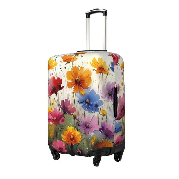 Xecao Colorful Wildflower Meadow Print Elastic Luggage Cover, Double-sided Print , Perfect for Travel, Business, and Daily Use (Suitcase Not Included)-Small