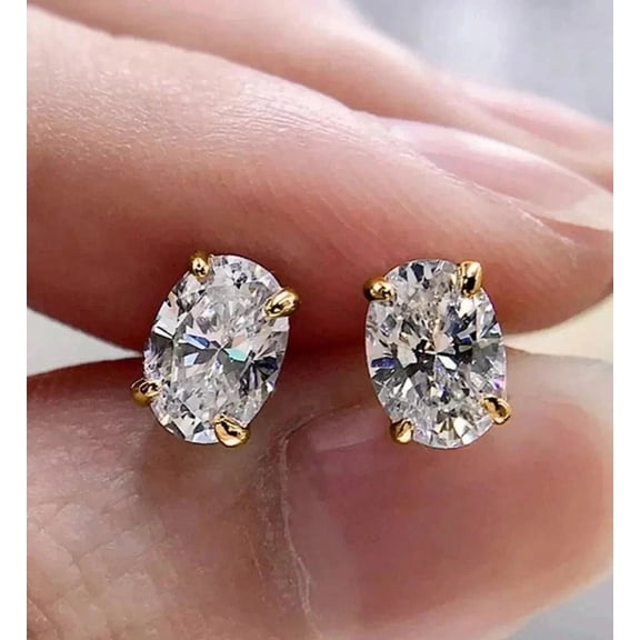 3Ct Oval Cut Simulated Diamond Women's Solitaire Stud Earrings 14K Yellow Gold Plated