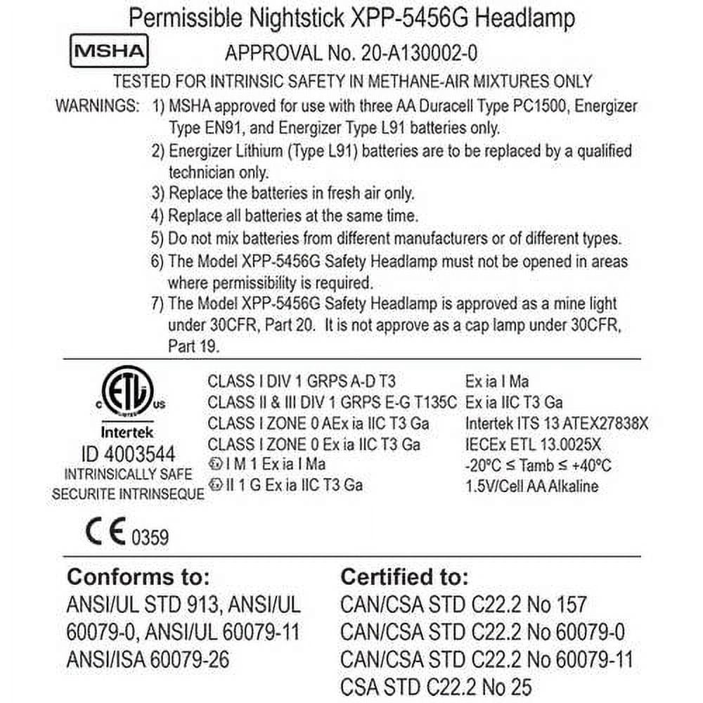 Nightstick XPP-5456G Intrinsically Safe Permissible Dual-Light Multi-Function Headlamp, Green