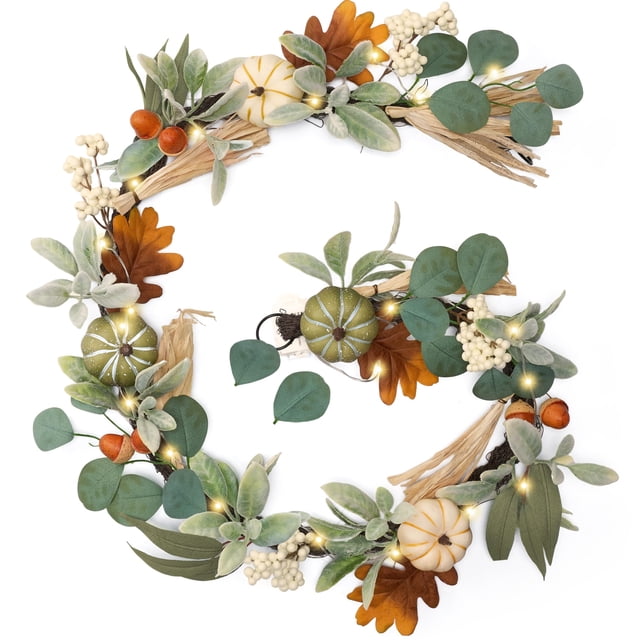 Guirnalda de otoño Valery Madelyn con forma de oreja de cordero con luces, 152,4 cm