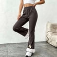 thumbnail image 7 of Ugoldhm Girl's Ribbed Knit Flare Pants Elastic Waist Ruffle Hem Bow Decor Slim Casual Bell Bottom Trousers 0-14Y, 7 of 7