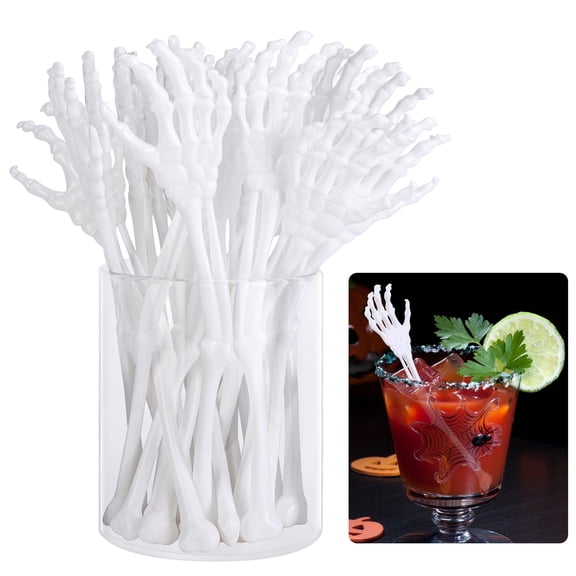 EBaokuup 25 Pcs Halloween Skeleton Cocktail Stirrers, Reusable Swizzle Sticks