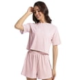 thumbnail image 4 of Conjunto de pijama ANGELBEE, camiseta de manga corta con abertura y pantalones cortos para mujer, 4 of 6