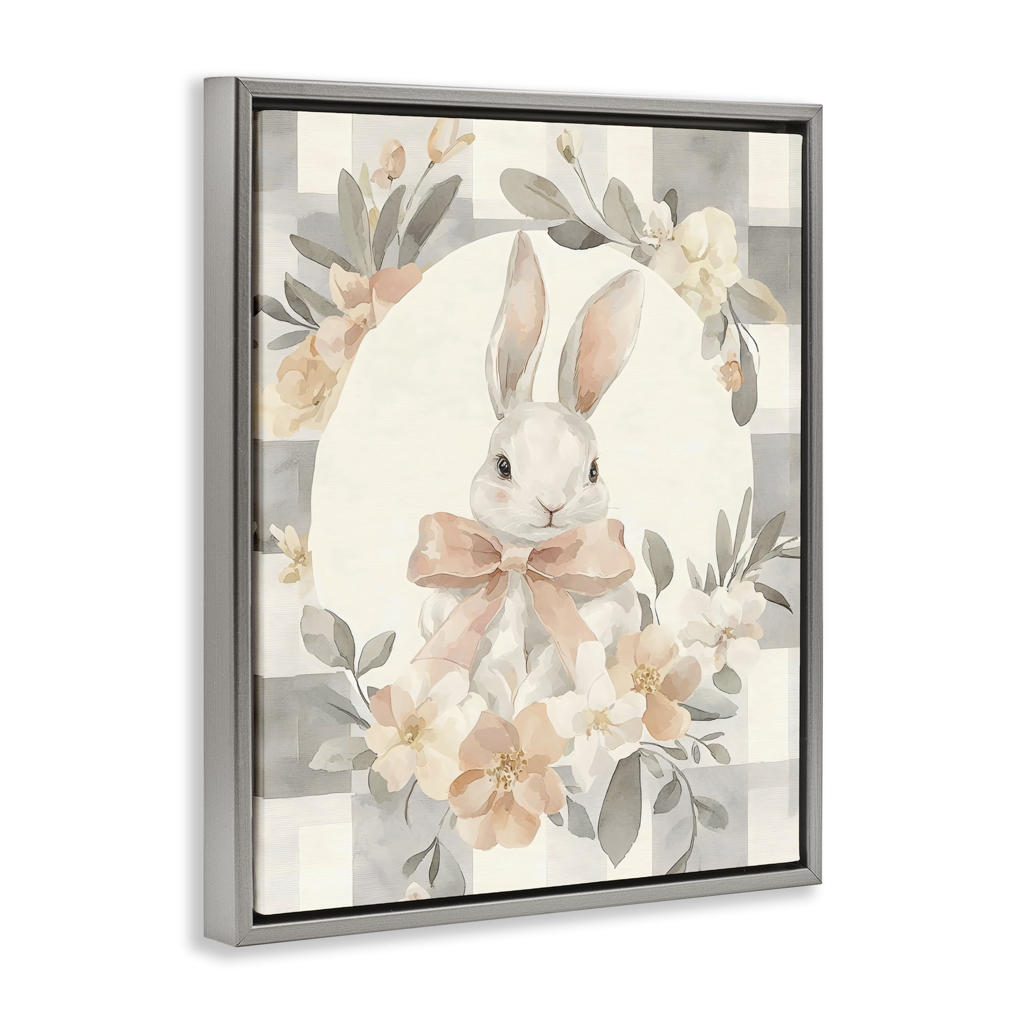 Stupell Industries Adorable Bunny in Wreath Gray Framed Floater Canvas Wall Art, design by Creative Studio