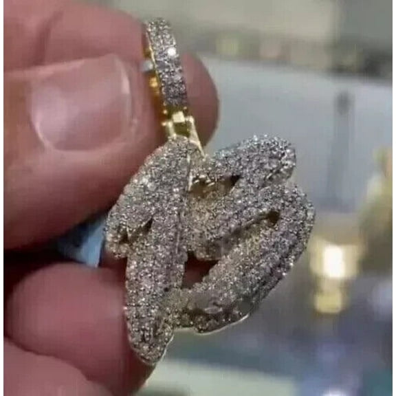 Real Moissanite 3 CT Customizable 13 Number Pendant 14K Yellow Gold Plated