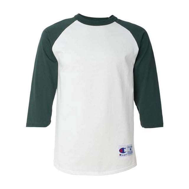 Playera de béisbol Raglan Champion para Hombre Blanco/Verde Oscuro 2X-Large T137