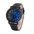 thumbnail image 1 of Montre-bracelet à quartz pour homme et femme, bracelet rond en PU, grand cadran (cadran ciel étoilé), 1 of 4