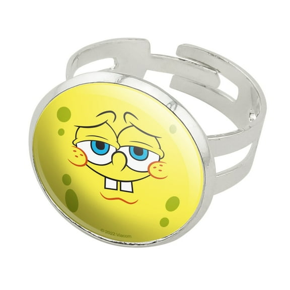 SpongeBob Confident Face Silver Plated Adjustable Novelty Ring