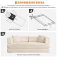thumbnail image 3 of 78.8" Convertible Sleeper Sofa Bed - Fixed-Shape Steel Frame Corduroy Futon with Pillows, No-Assembly Floor Couch for Apartments, Guest Rooms, Dorms & RVs - Beige, 3 of 9