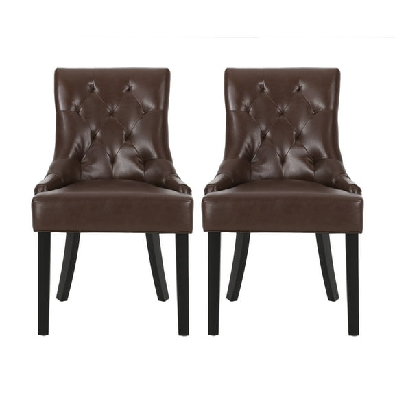 Noble House Will Contemporary Faux Leather Dining Chairs, Set of 2, Dark Brown