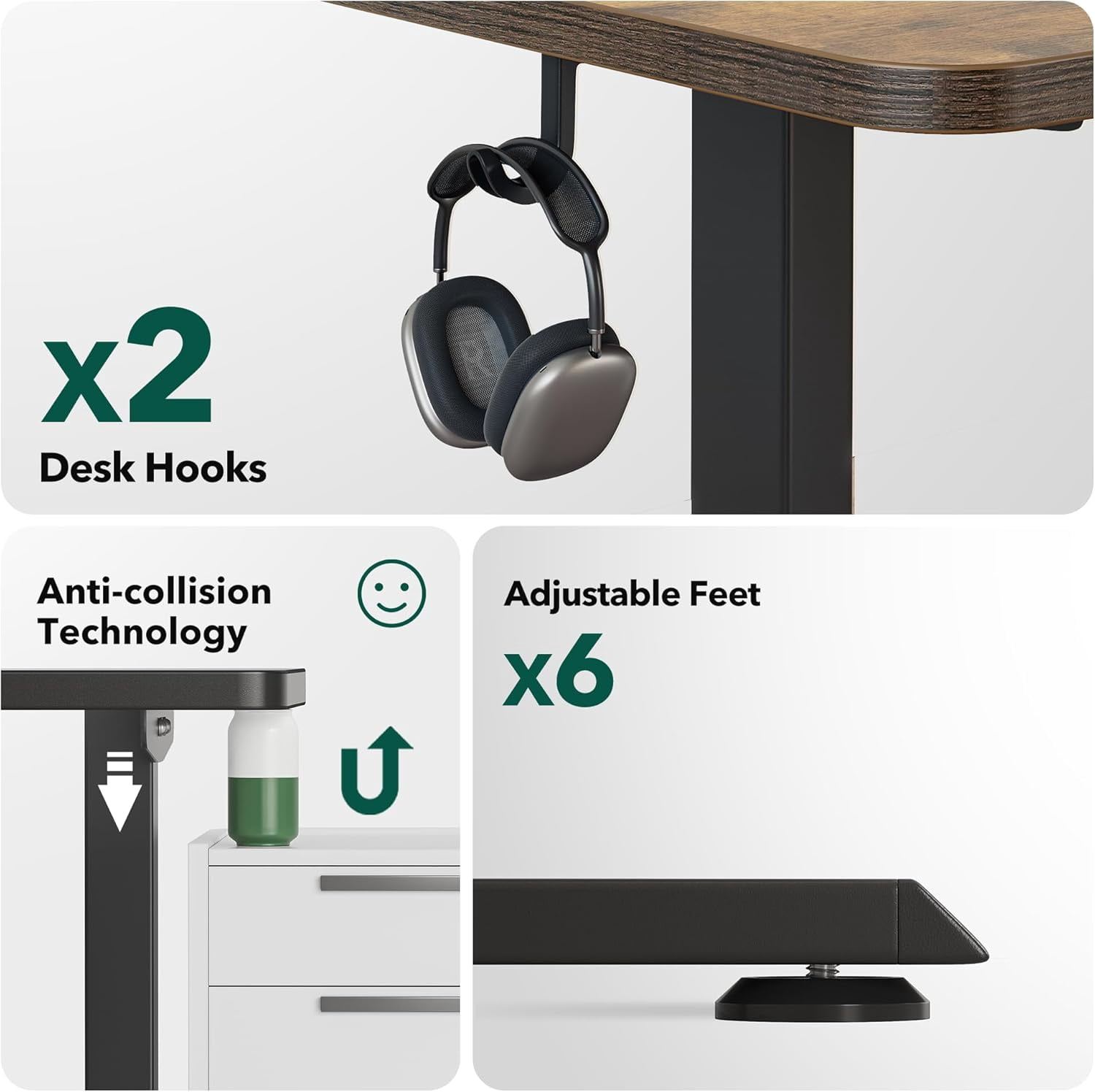DESINO L-Shaped Standing Desk Adjustable Height, 63 Inch Electric Stand up Corner Computer Desk, Sit Stand Home Office Desk with Splice Board, Rustic Brown