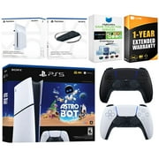 Sony PlayStation 5 Astro Bot Slim Digital Bundle with Disc Drive, Extra Controller, Vertical Stand, MightySkins Game Collection Services and 1 Year Extended Warranty - Midnight Black