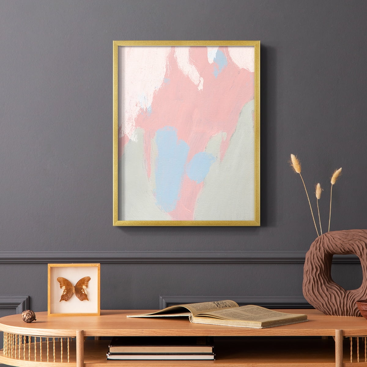 Blushing Abstract III Framed Print in Gold Solid Wood Framed Print No Nail Hanging