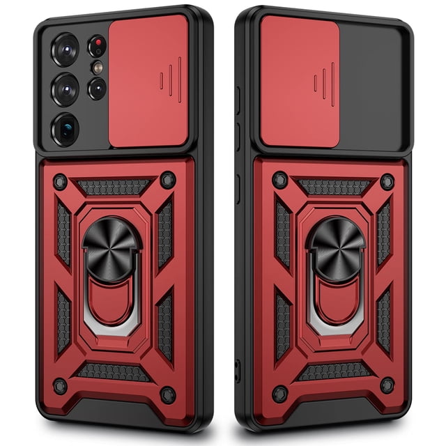 Funda VEGO para Galaxy S21 Ultra Case, 6,8 pulgadas, con diseño deslizante, para cámara, color rojo