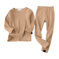thumbnail image 4 of KAUOD Boys Girls 2 Piece Thermal Shirt Pants Set Plain Long Sleeve Crew Neck Cotton Sweater Joggers Pants Undershirts Clothes, 4 of 4