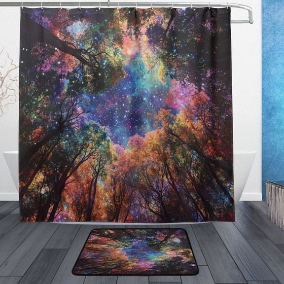 BZSMCE Shower Curtain and Bath Accessory Set,Cosmic Canopy Pattern