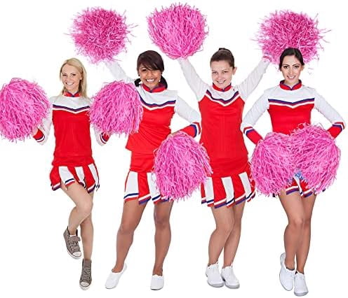 WLIKKS 18PCS Cheerleading Pom Poms Plastic Cheerleader Pom Poms for Sports Squads Dancing Party Football Basketball Spirit Sports Stage Performance Celebration (Pink)