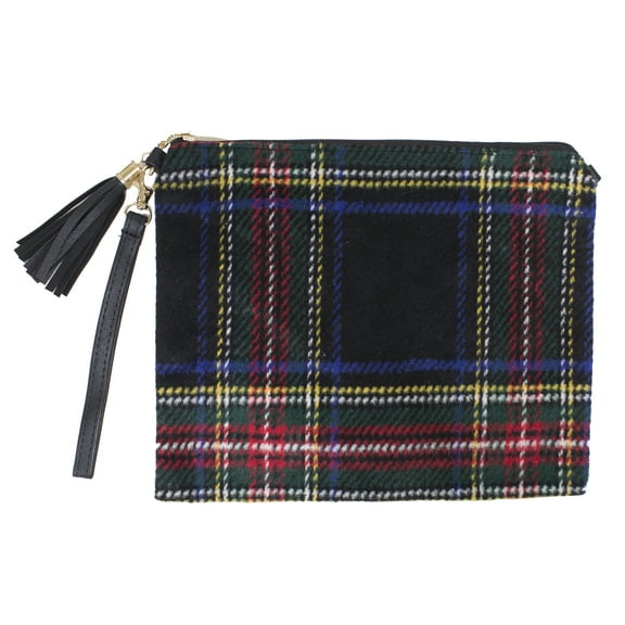 StylesILove Women Stylish Crossbody Clutch Pouch Cosmetic Bag Card Holder Multi-use Bag with Adjustable Shoulder Strap and Wrist Strap (Black Plaid)