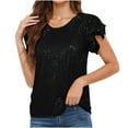 thumbnail image 2 of Feancey Sequin T Shirts for Women Dressy Ruffle Short Sleeve Glitter Blouses Round Neck Loose Fit Cocktail Party Tops Sparkly Trendy Tunics Black M, 2 of 8