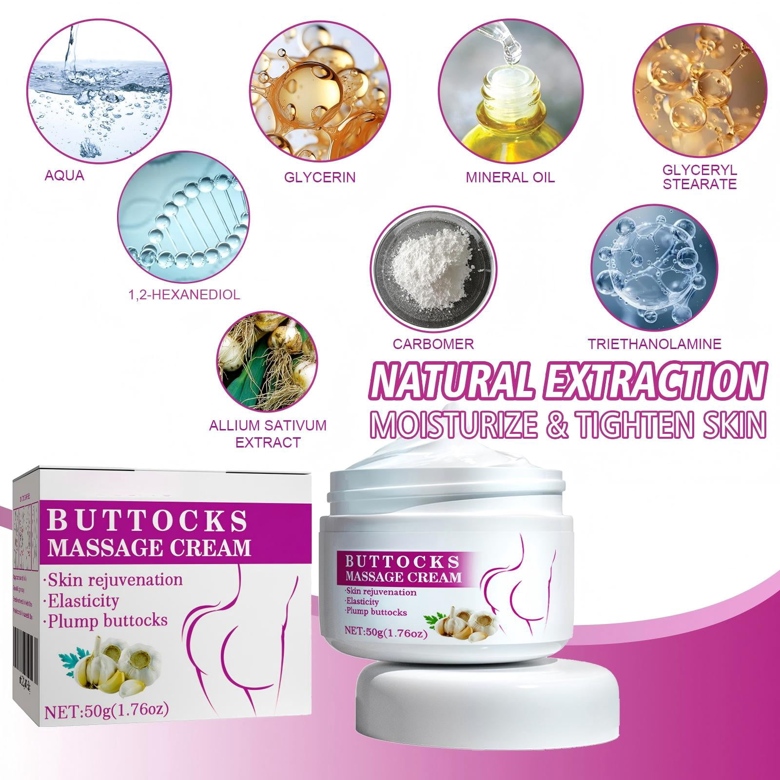 Alvantor Butt Enhancement Cream for Hip Firming and Lifting, Butt Plumping Tightening Massage, 1.76oz