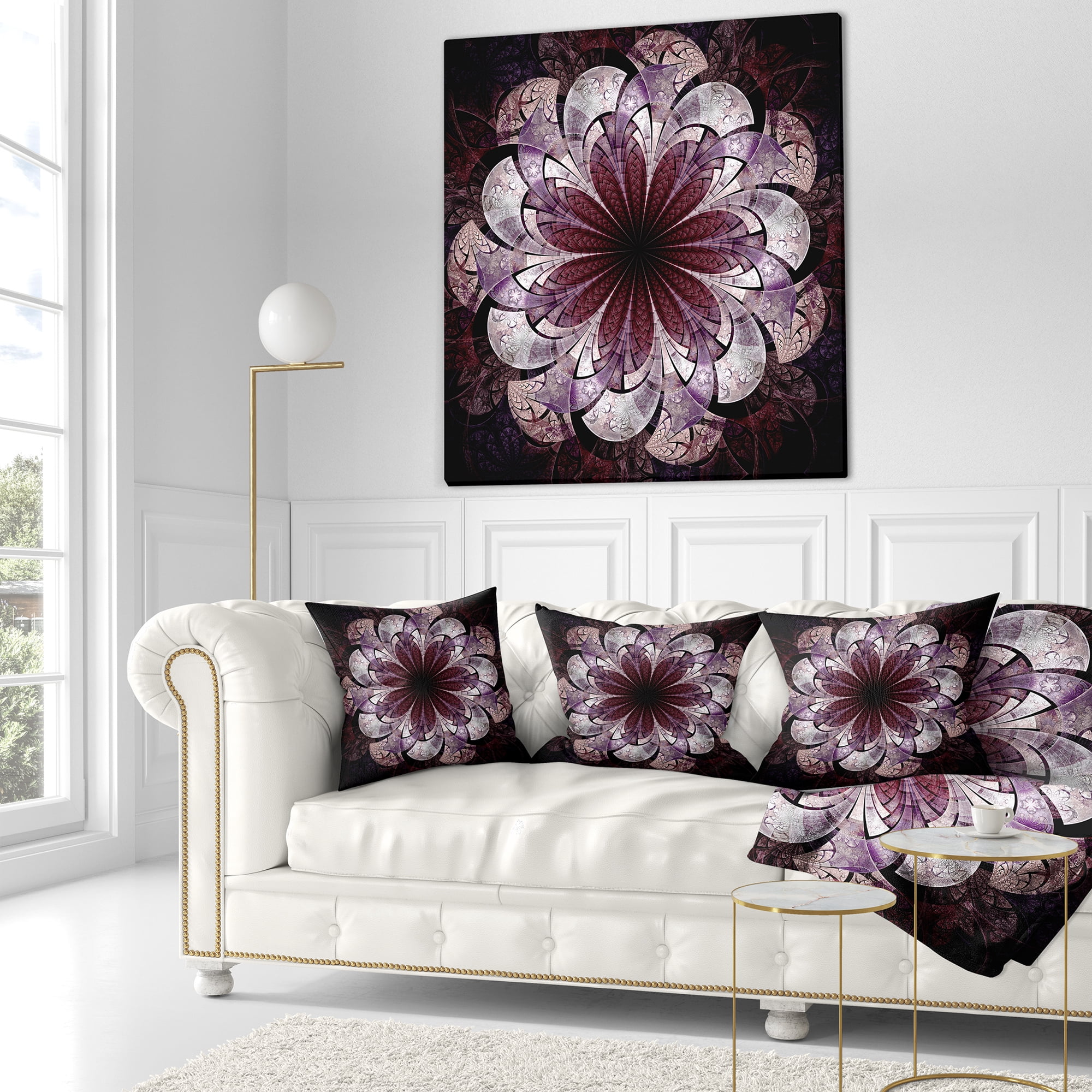 Designart Soft Pink Digital Art Fractal Flower - Floral Throw Pillow - 16x16