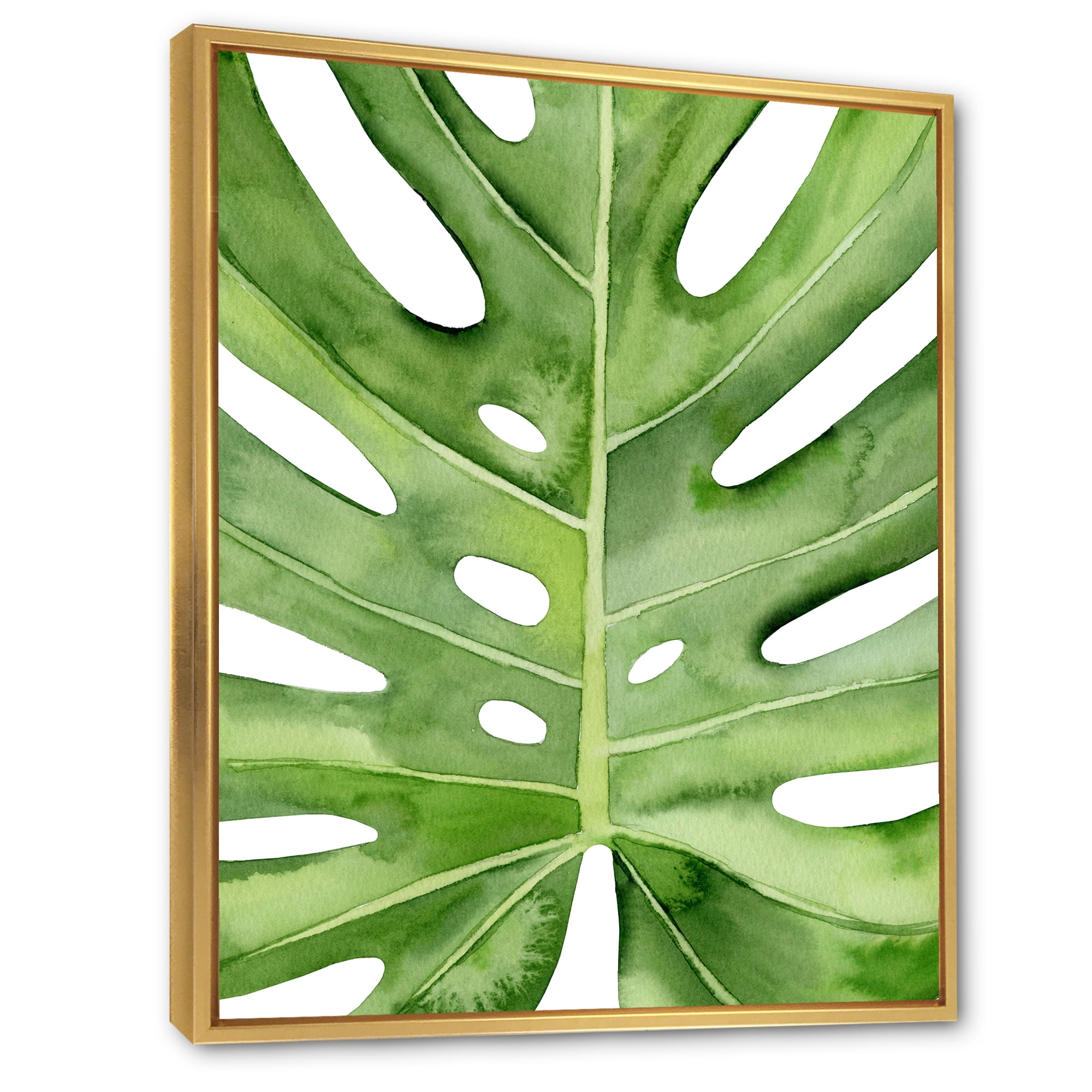 Designart 'Close Up Green Monstera Leaf Tropical Palm' Tropical Framed Canvas Wall Art Print
