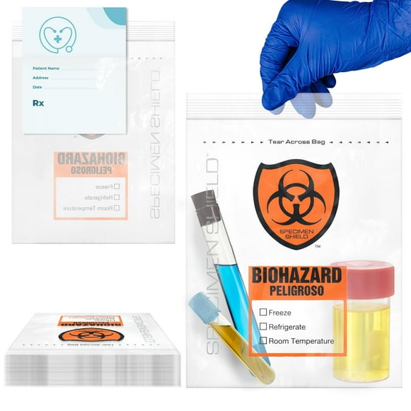 Biohazard Specimen Bags, 3 Mil Polyethylene Zipper, 2000 Count, 8 x 10 in