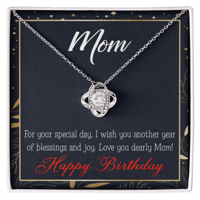 To My Mom Birthday Message Blessings and Joy Infinity Knot Necklace Message Card