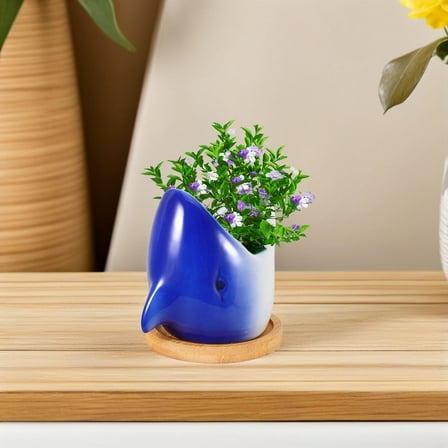 KALLORY Blue Ceramic Bonsai Pot with Fine Workmanship for Indoor Plants