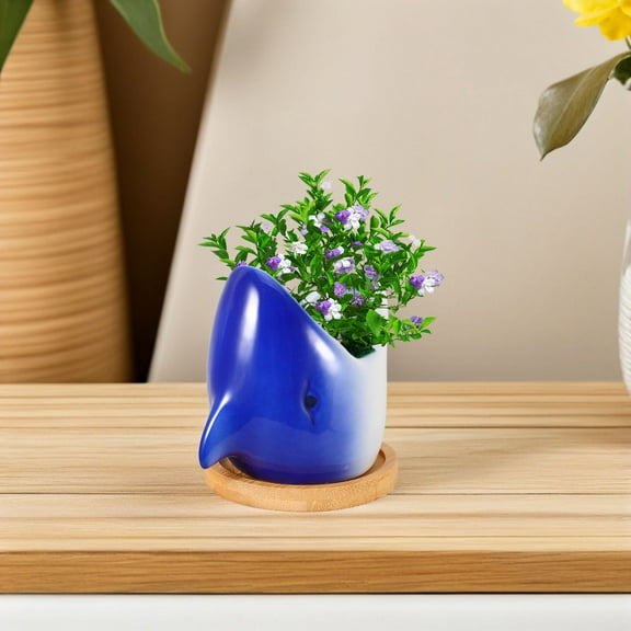 KALLORY Blue Ceramic Bonsai Pot with Fine Workmanship for Indoor Plants