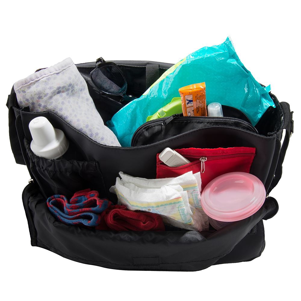 Large Durable Lightweight Diaper Bag Messenger Style with Matching Pad and Insulated Bottle Carrier