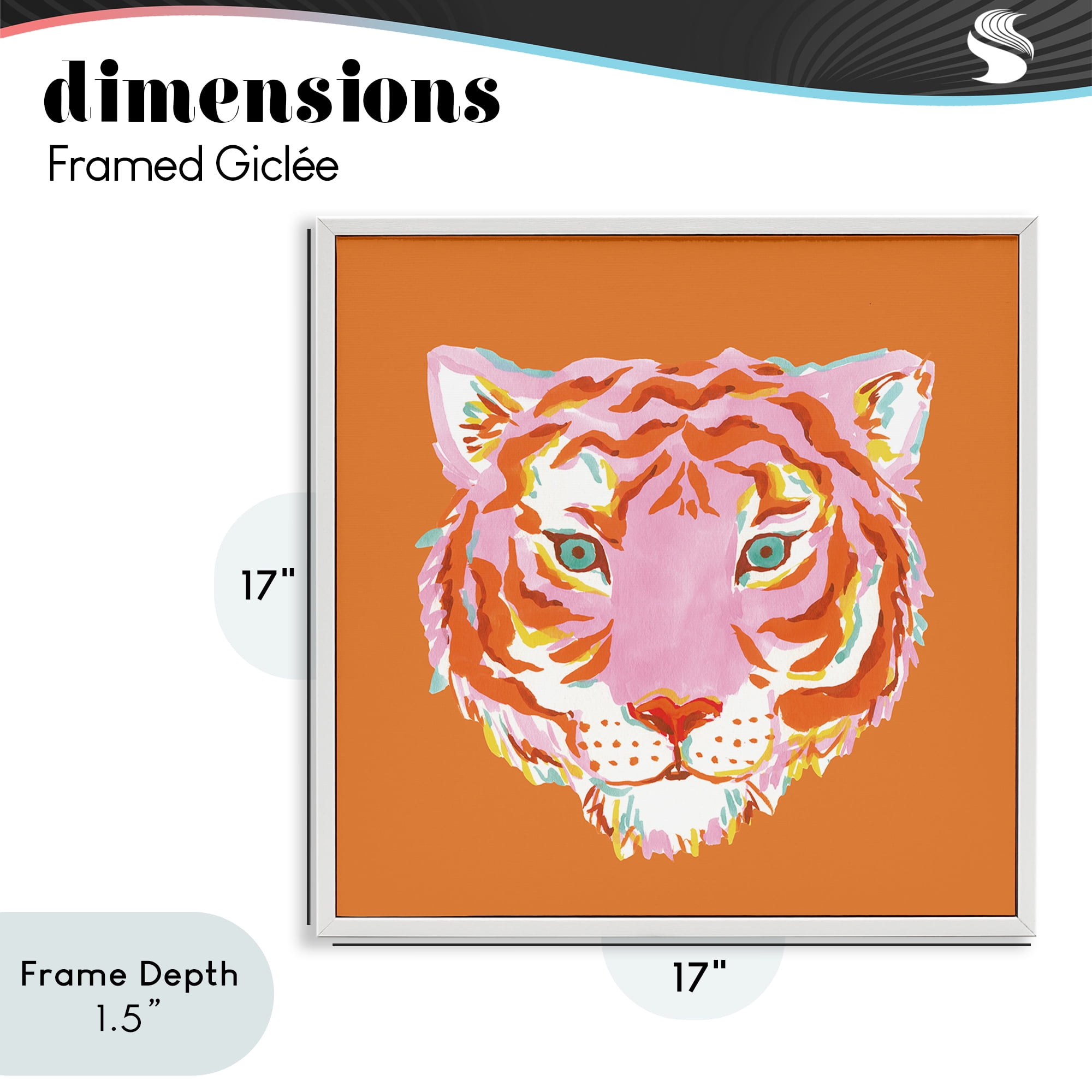 Stupell Industries Fun Bold Orange Tiger White Framed Giclee Art, design by Karolina Sato