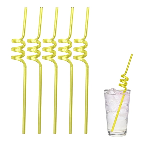 Reusable Spiral Straws, Fun Crazy Loop Drinking Straws for Boys Birthday Party Supplies BPA Free Multi Color Plastic Straws for Juice Cocktails 5 Pack, Yellow