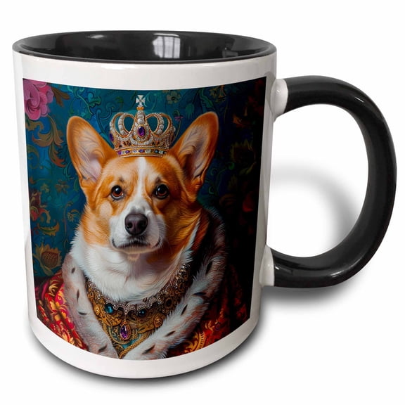 3drose, Pembroke Welsh Corgi Royal Portrait Canine Majesty, 15oz Two-tone Black Mug