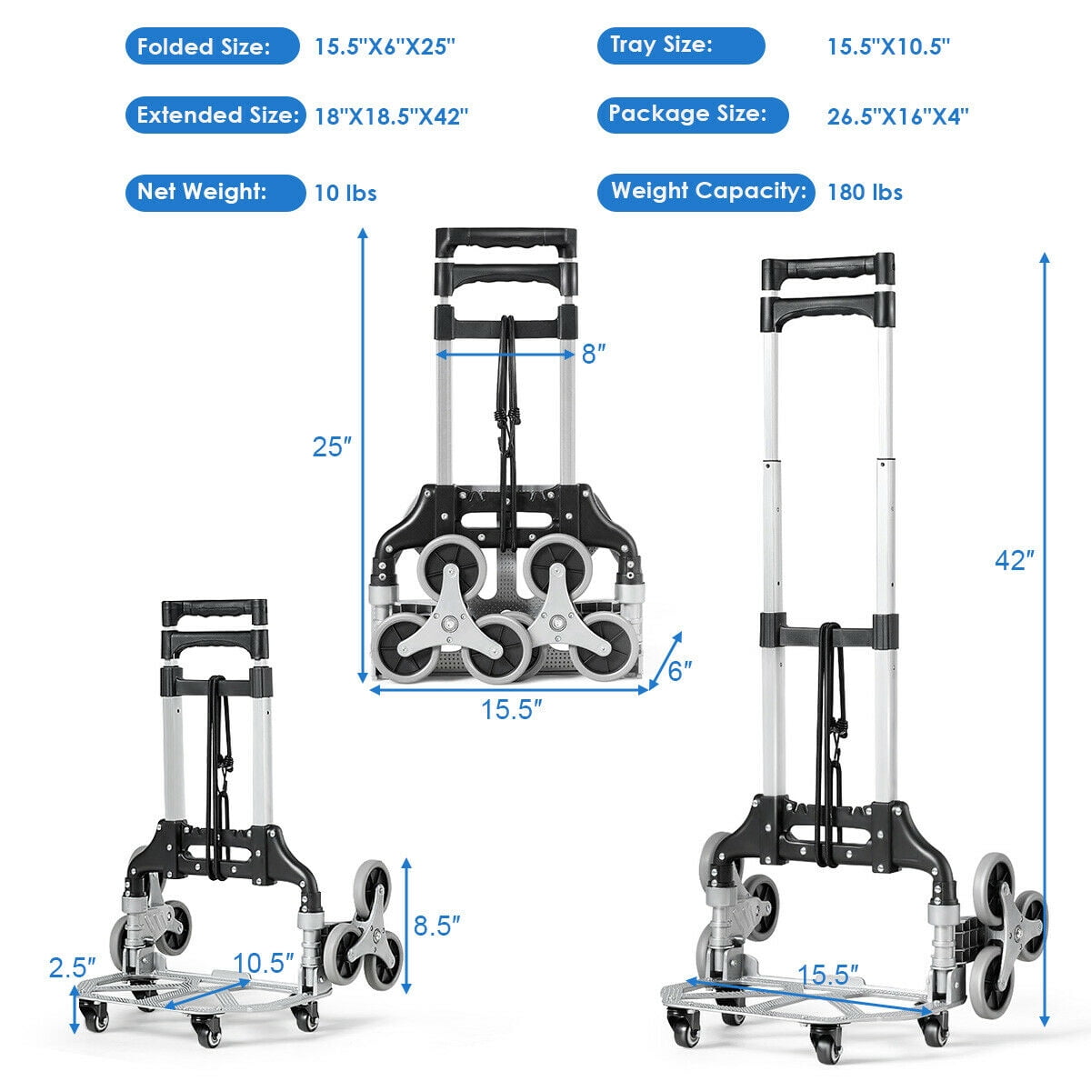 Gymax Folding Stair Climbing Cart Portable Hand Truck Utility Dolly w/ Bungee Cord