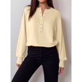 thumbnail image 6 of Women Henley Neck Half Button Drop Shoulder Loose Long Sleeve Knit Pullover Sweater Color XL, 6 of 9