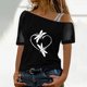 thumbnail image 2 of Gibobby Playera de Manga Corta con Cuello Redondo Mujeres Impreso Hombro Tops Sexy Glitter Camisa manga corta Blusa Tops(Negro,XL), 2 of 4