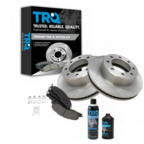 TRQ Front Posi Ceramic Brake Pad & Rotor Kit w/Fluids for Ram 1500 2500 3500 BKA18601