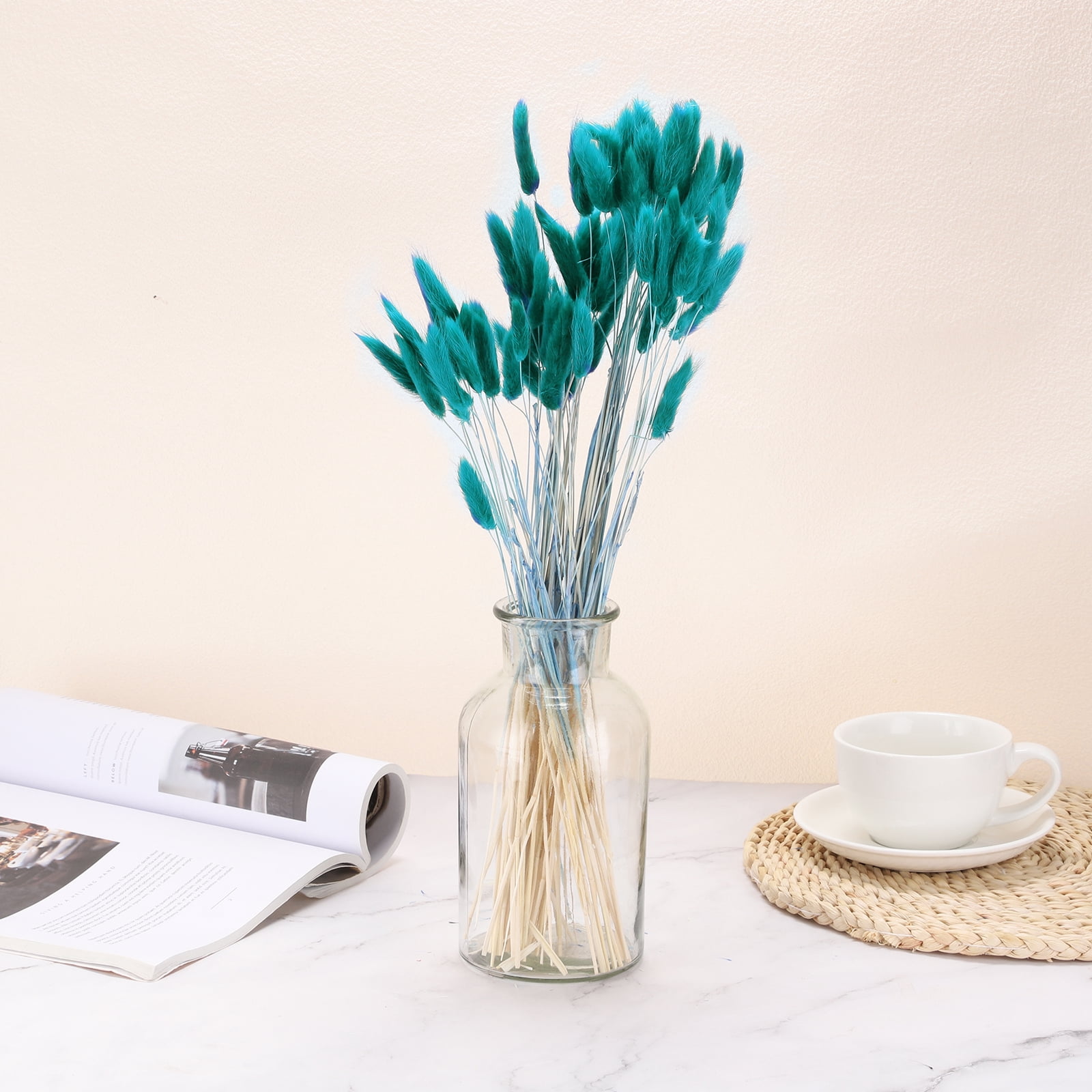 Uxcell 120pcs Natural Rabbit Bunny Tails Dried Flowers 18" Mini Pampas Grass Lagurus Ovatus Bunch for Floral Wedding Decor, Dark Blue
