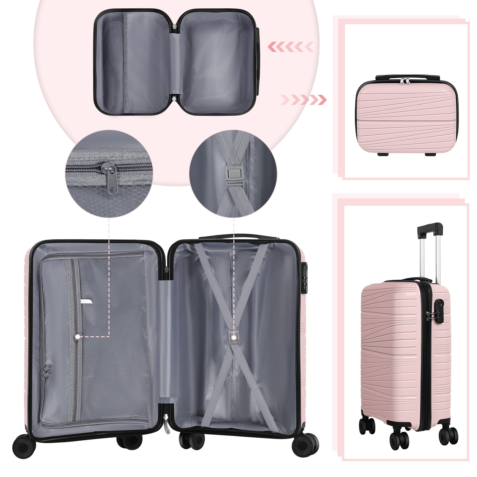 Travel Business Trip Slanted Stripe Luggage Set PP 2 Piece (14"+20") Pink
