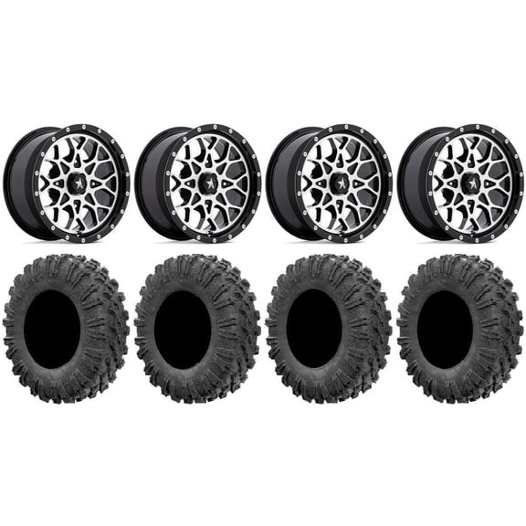 MSA Portal 14" Wheels Machined 32" MotoRavage Tires Can-Am Maverick X3 / Honda Pioneer 1000 / Talon